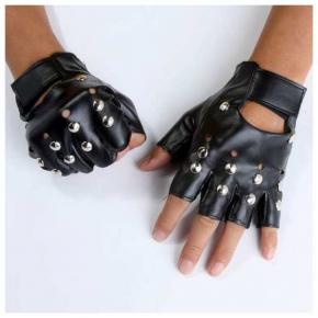  Перчатки вело обрез пальцы (кожа) с клёпками